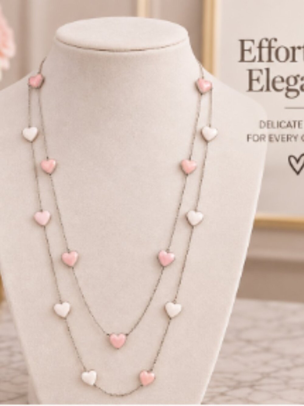 18” Heart Necklace with Pink & Silver Accents